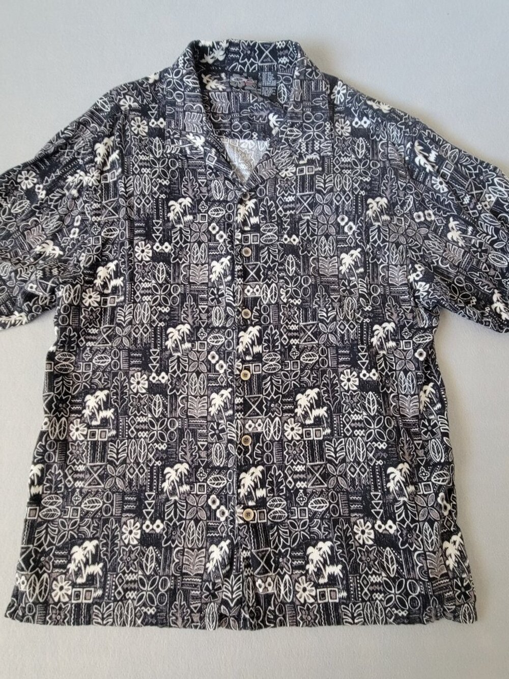 Vintage 90s OP Sport Ocean Pacific Hawaiian Shirt Mens XL Black Rayon Cotton